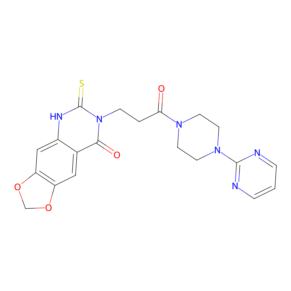 7-[3-oxo-3-(4-pyrimidin-2-ylpiperazin-1-yl)propyl]-6-sulfanylidene-5H-[1,3]dioxolo[4,5-g]quinazolin-8-one molecular structure, CAS 688055-45-0