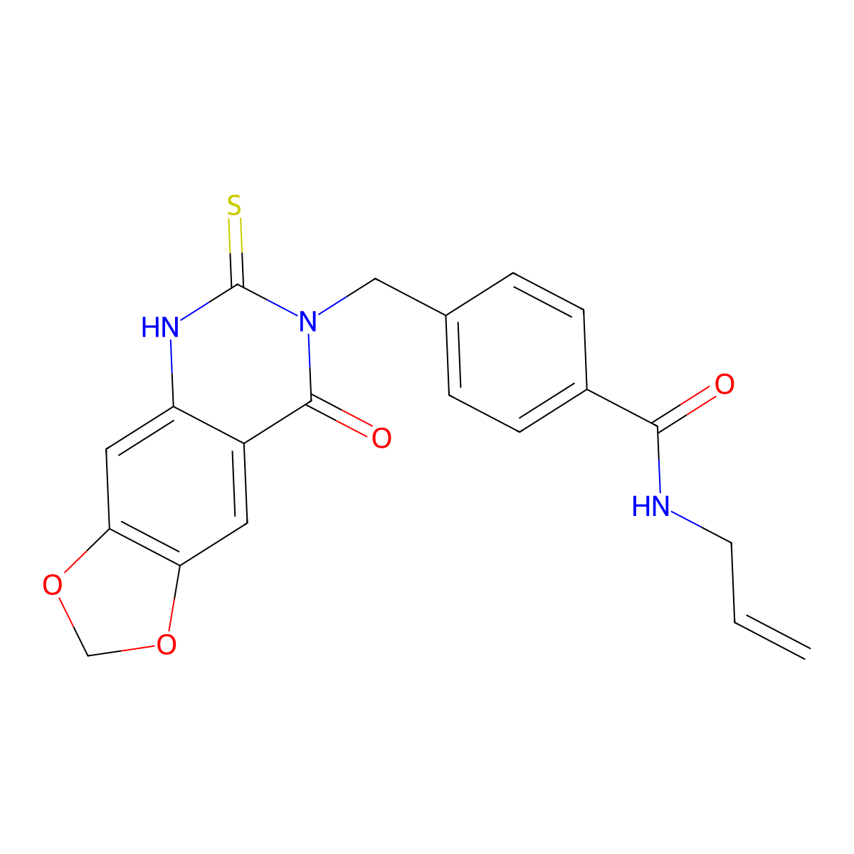 4-[(8-oxo-6-sulfanylidene-5H-[1,3]dioxolo[4,5-g]quinazolin-7-yl)methyl]-N-prop-2-enylbenzamide molecular structure, CAS 688055-46-1