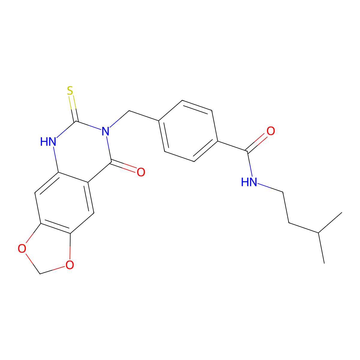 N-(3-methylbutyl)-4-[(8-oxo-6-sulfanylidene-5H-[1,3]dioxolo[4,5-g]quinazolin-7-yl)methyl]benzamide molecular structure, CAS 688055-48-3