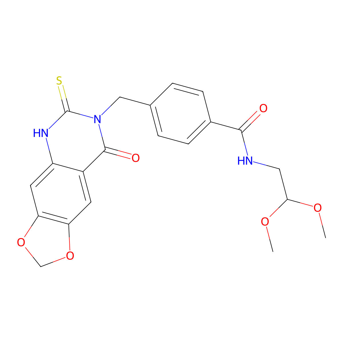 N-(2,2-dimethoxyethyl)-4-[(8-oxo-6-sulfanylidene-5H-[1,3]dioxolo[4,5-g]quinazolin-7-yl)methyl]benzamide molecular structure, CAS 688055-52-9