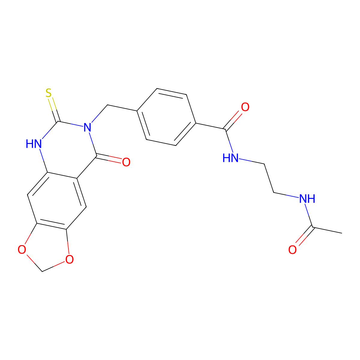 N-(2-acetamidoethyl)-4-[(8-oxo-6-sulfanylidene-5H-[1,3]dioxolo[4,5-g]quinazolin-7-yl)methyl]benzamide molecular structure, CAS 688055-53-0
