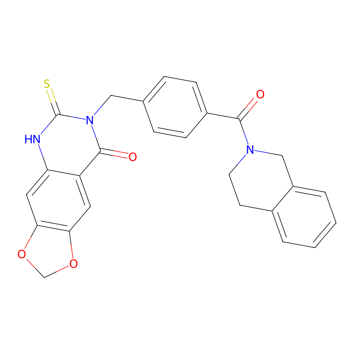 7-[[4-(3,4-dihydro-1H-isoquinoline-2-carbonyl)phenyl]methyl]-6-sulfanylidene-5H-[1,3]dioxolo[4,5-g]quinazolin-8-one molecular structure, CAS 688055-63-2