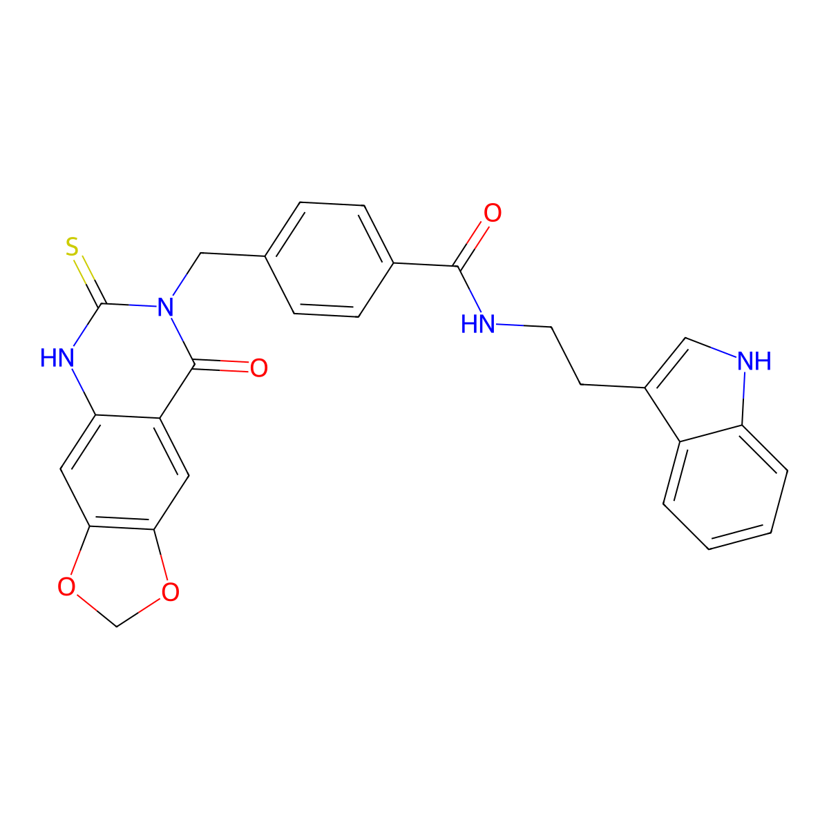 N-[2-(1H-indol-3-yl)ethyl]-4-[(8-oxo-6-sulfanylidene-5H-[1,3]dioxolo[4,5-g]quinazolin-7-yl)methyl]benzamide molecular structure, CAS 688055-82-5