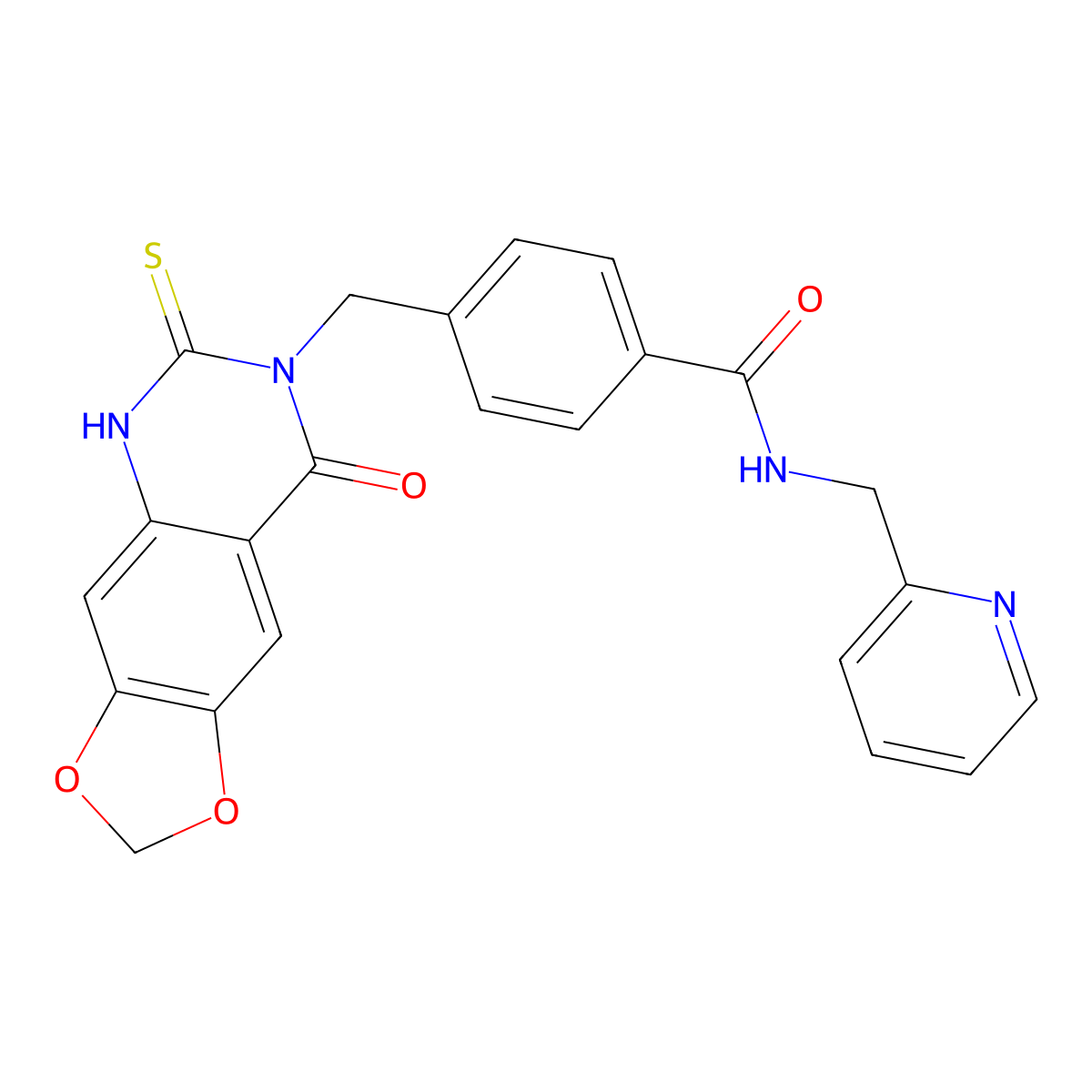 4-[(8-oxo-6-sulfanylidene-5H-[1,3]dioxolo[4,5-g]quinazolin-7-yl)methyl]-N-(pyridin-2-ylmethyl)benzamide molecular structure, CAS 688055-84-7