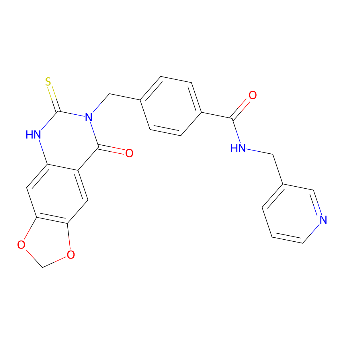 4-[(8-oxo-6-sulfanylidene-5H-[1,3]dioxolo[4,5-g]quinazolin-7-yl)methyl]-N-(pyridin-3-ylmethyl)benzamide molecular structure, CAS 688055-85-8