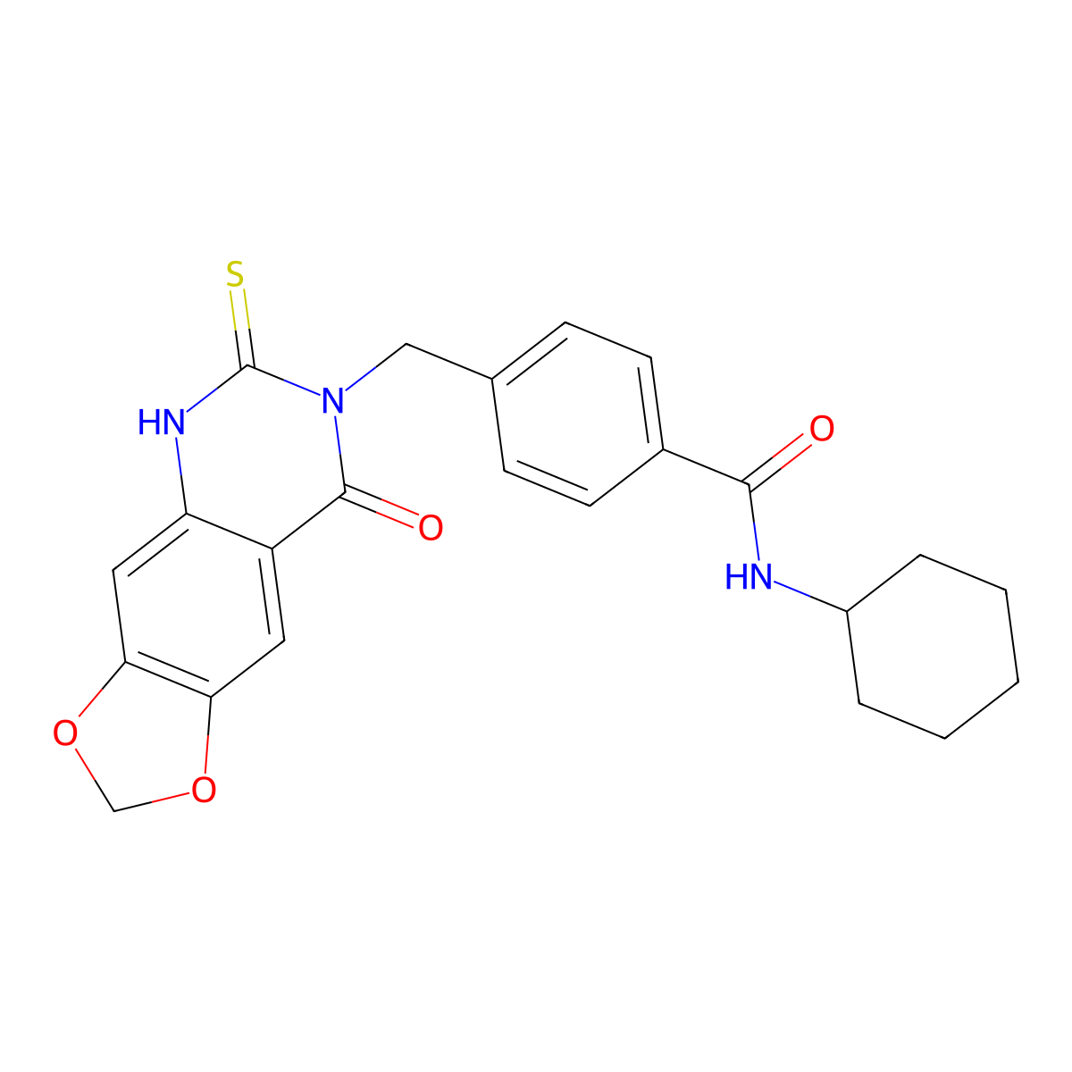 N-cyclohexyl-4-[(8-oxo-6-sulfanylidene-5H-[1,3]dioxolo[4,5-g]quinazolin-7-yl)methyl]benzamide molecular structure, CAS 688055-91-6