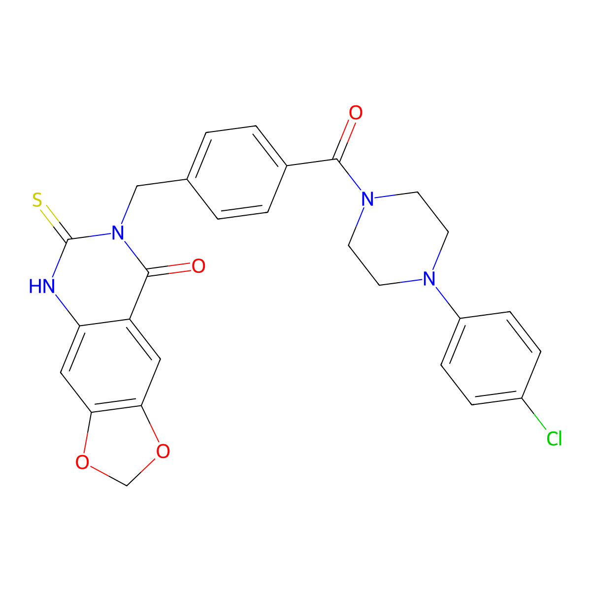 7-[[4-[4-(4-chlorophenyl)piperazine-1-carbonyl]phenyl]methyl]-6-sulfanylidene-5H-[1,3]dioxolo[4,5-g]quinazolin-8-one molecular structure, CAS 688056-01-1