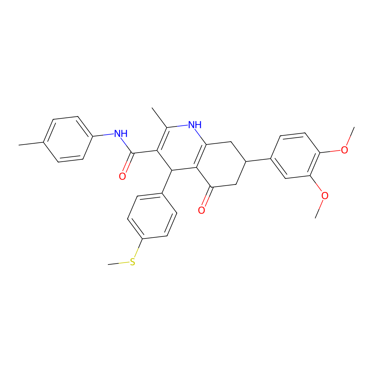 7-(3,4-dimethoxyphenyl)-2-methyl-N-(4-methylphenyl)-4-[4-(methylsulfanyl)phenyl]-5-oxo-1,4,5,6,7,8-hexahydroquinoline-3-carboxamide molecular structure, CAS 688057-39-8