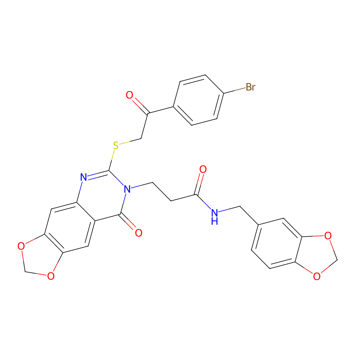 N-(1,3-benzodioxol-5-ylmethyl)-3-[6-{[2-(4-bromophenyl)-2-oxoethyl]thio}-8-oxo[1,3]dioxolo[4,5-g]quinazolin-7(8H)-yl]propanamide molecular structure, CAS 688059-49-6