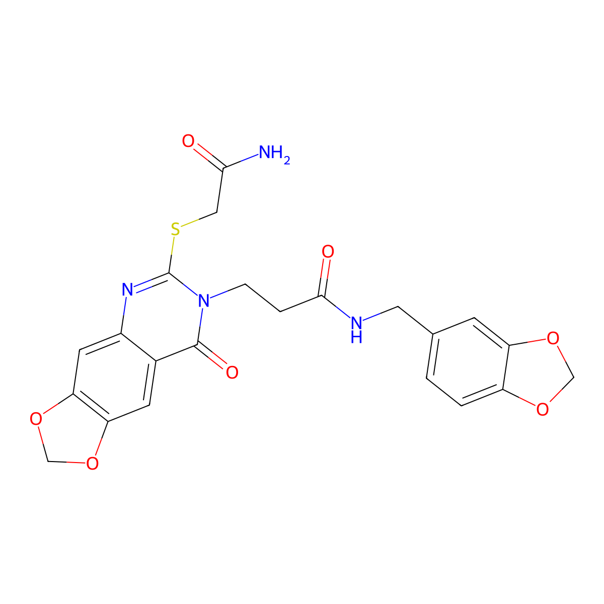 3-[6-(2-amino-2-oxoethyl)sulfanyl-8-oxo-[1,3]dioxolo[4,5-g]quinazolin-7-yl]-N-(1,3-benzodioxol-5-ylmethyl)propanamide molecular structure, CAS 688059-51-0