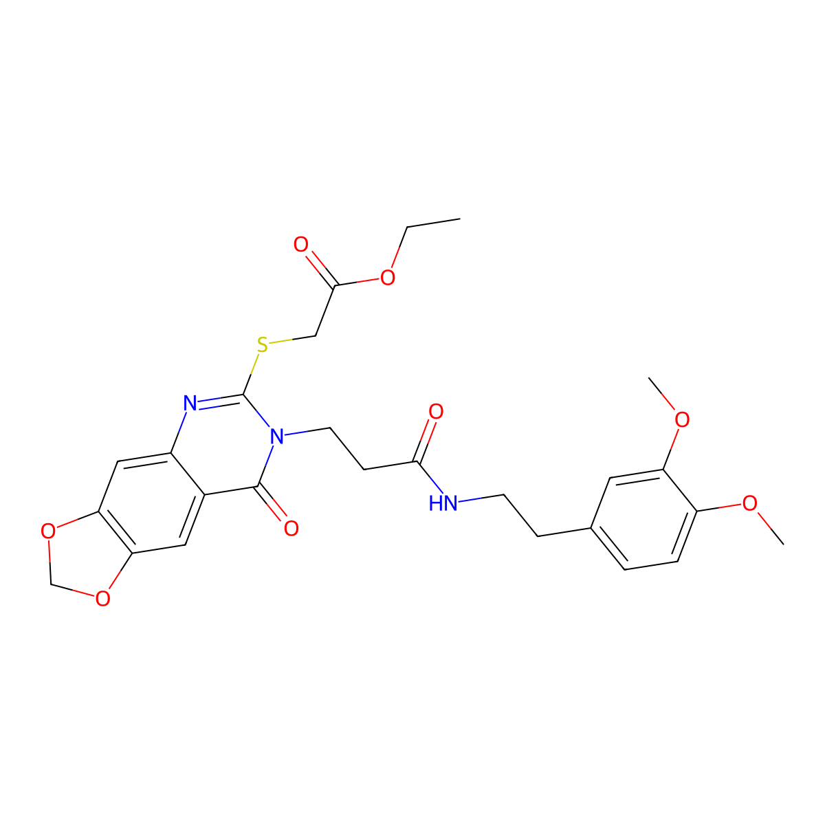 Ethyl {[7-(3-{[2-(3,4-dimethoxyphenyl)ethyl]amino}-3-oxopropyl)-8-oxo-7,8-dihydro[1,3]dioxolo[4,5-g]quinazolin-6-yl]thio}acetate molecular structure, CAS 688059-58-7