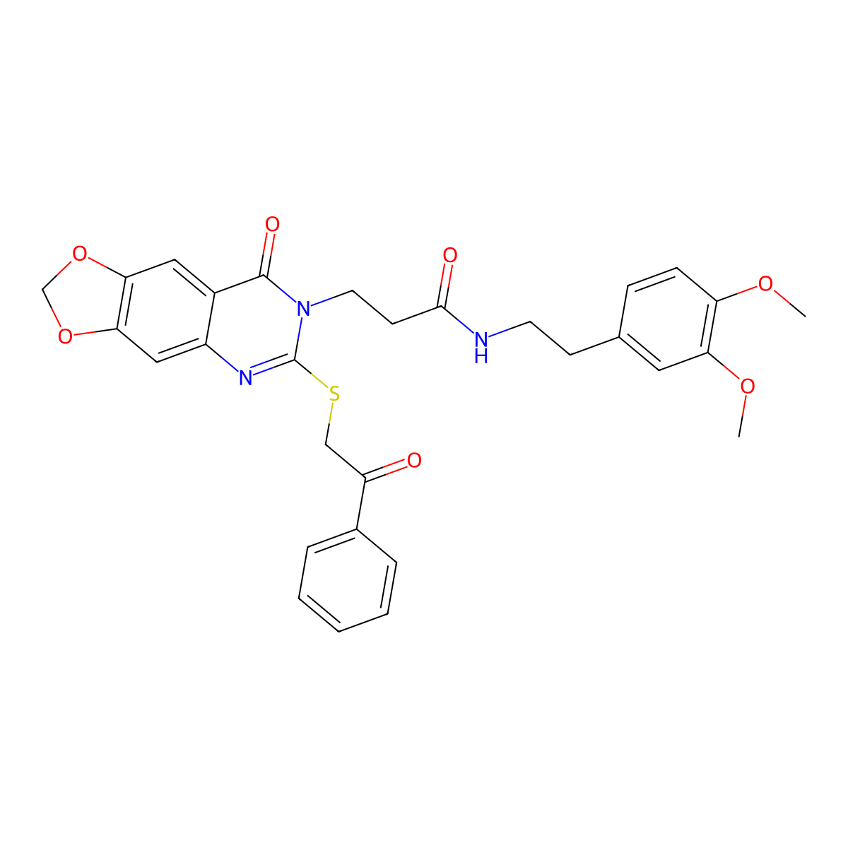 N-(3,4-dimethoxyphenethyl)-3-(8-oxo-6-((2-oxo-2-phenylethyl)thio)-[1,3]dioxolo[4,5-g]quinazolin-7(8H)-yl)propanamide molecular structure, CAS 688059-59-8