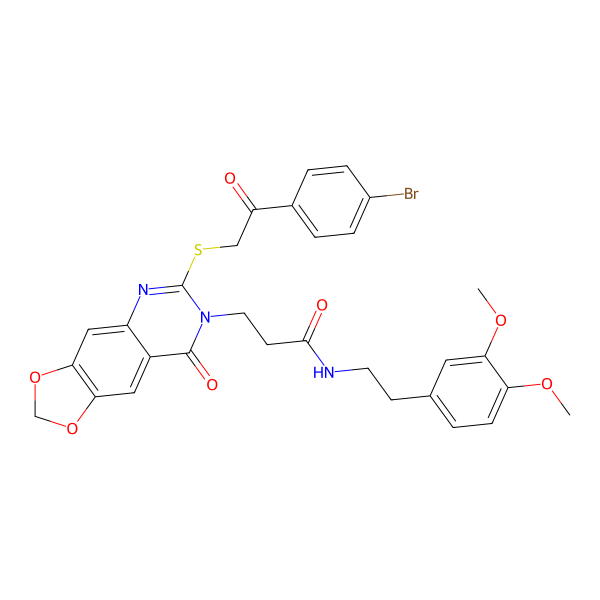 3-(6-((2-(4-bromophenyl)-2-oxoethyl)thio)-8-oxo-[1,3]dioxolo[4,5-g]quinazolin-7(8H)-yl)-N-(3,4-dimethoxyphenethyl)propanamide molecular structure, CAS 688059-60-1