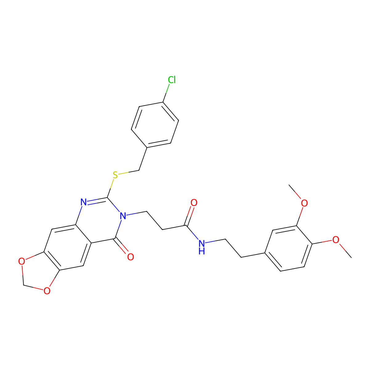 3-[6-[(4-chlorophenyl)methylsulfanyl]-8-oxo-[1,3]dioxolo[4,5-g]quinazolin-7-yl]-N-[2-(3,4-dimethoxyphenyl)ethyl]propanamide molecular structure, CAS 688059-61-2