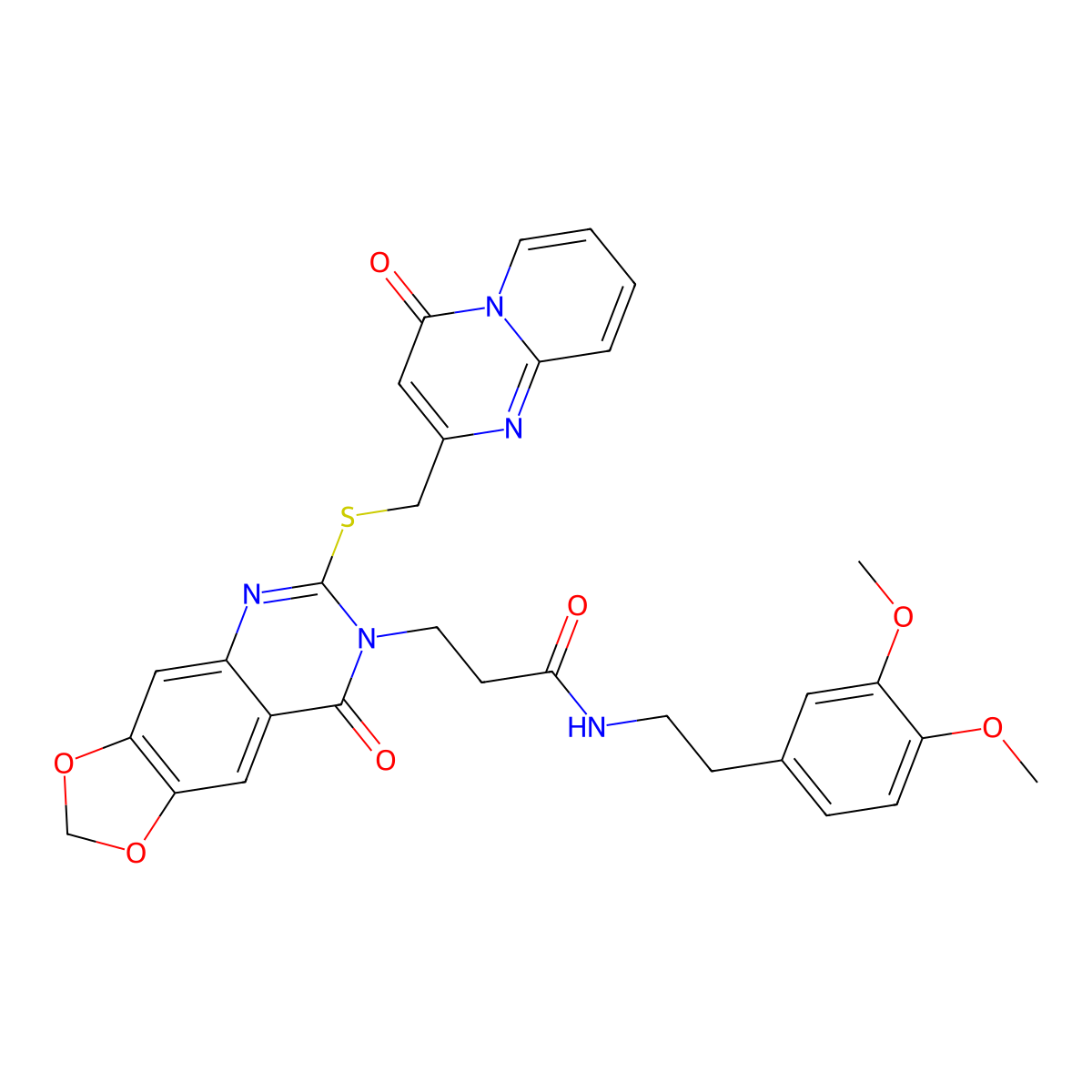 N-(3,4-dimethoxyphenethyl)-3-(8-oxo-6-(((4-oxo-4H-pyrido[1,2-a]pyrimidin-2-yl)methyl)thio)-[1,3]dioxolo[4,5-g]quinazolin-7(8H)-yl)propanamide molecular structure, CAS 688059-64-5