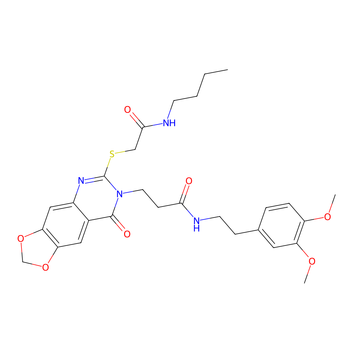 3-[6-{[2-(butylamino)-2-oxoethyl]thio}-8-oxo[1,3]dioxolo[4,5-g]quinazolin-7(8H)-yl]-N-[2-(3,4-dimethoxyphenyl)ethyl]propanamide molecular structure, CAS 688059-66-7