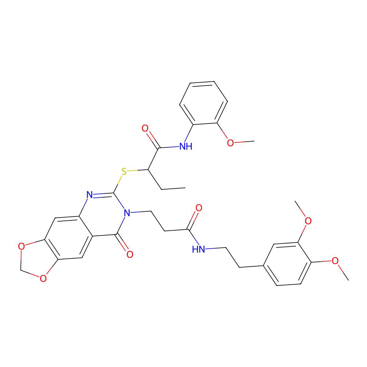 2-((7-(3-((3,4-dimethoxyphenethyl)amino)-3-oxopropyl)-8-oxo-7,8-dihydro-[1,3]dioxolo[4,5-g]quinazolin-6-yl)thio)-N-(2-methoxyphenyl)butanamide molecular structure, CAS 688059-71-4