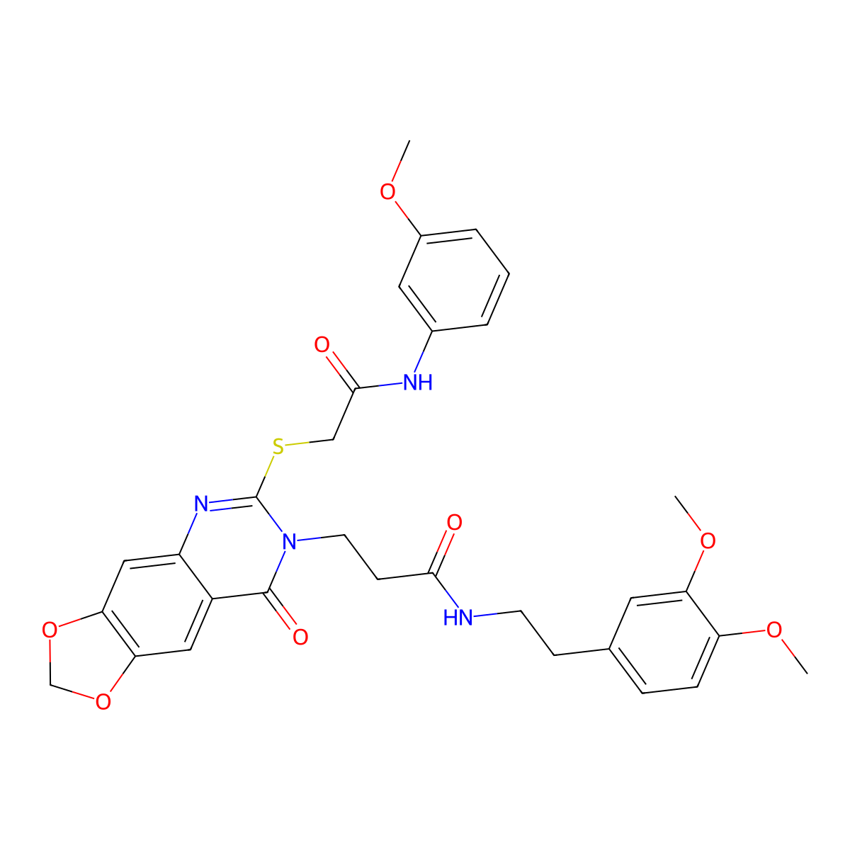 N-[2-(3,4-dimethoxyphenyl)ethyl]-3-[6-({[(3-methoxyphenyl)carbamoyl]methyl}sulfanyl)-8-oxo-2H,7H,8H-[1,3]dioxolo[4,5-g]quinazolin-7-yl]propanamide molecular structure, CAS 688059-72-5