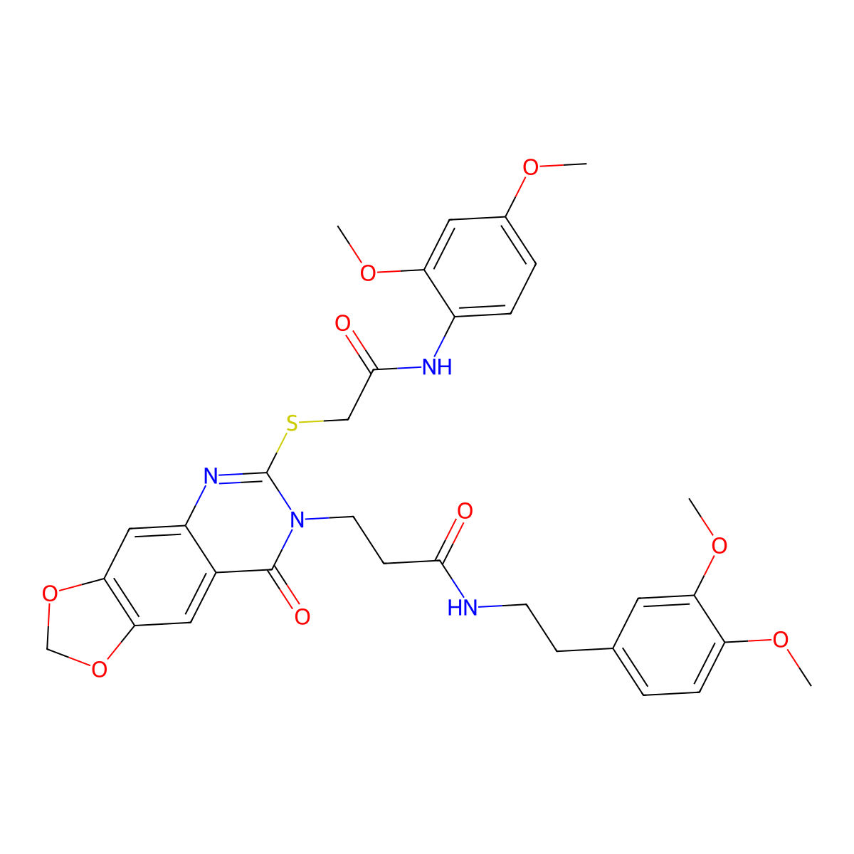 3-[6-({[(2,4-dimethoxyphenyl)carbamoyl]methyl}sulfanyl)-8-oxo-2H,7H,8H-[1,3]dioxolo[4,5-g]quinazolin-7-yl]-N-[2-(3,4-dimethoxyphenyl)ethyl]propanamide molecular structure, CAS 688059-75-8