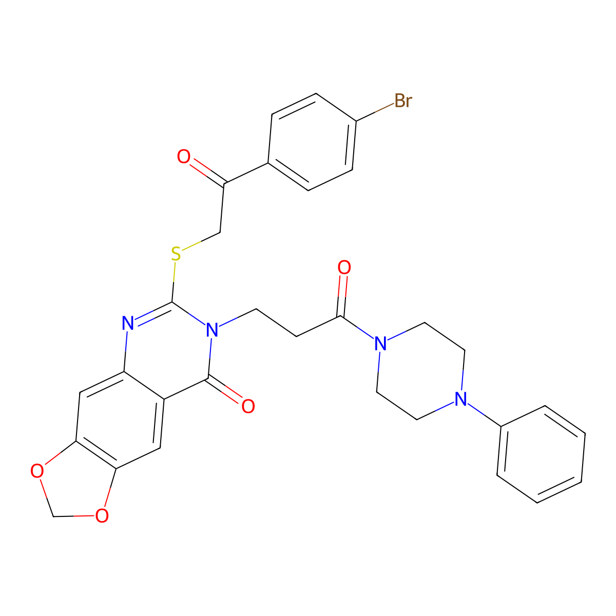 6-{[2-(4-bromophenyl)-2-oxoethyl]sulfanyl}-7-[3-oxo-3-(4-phenylpiperazin-1-yl)propyl]-2H,7H,8H-[1,3]dioxolo[4,5-g]quinazolin-8-one molecular structure, CAS 688059-77-0