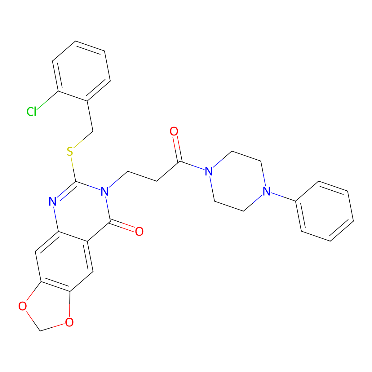 6-[(2-chlorobenzyl)thio]-7-[3-oxo-3-(4-phenylpiperazin-1-yl)propyl][1,3]dioxolo[4,5-g]quinazolin-8(7H)-one molecular structure, CAS 688059-79-2