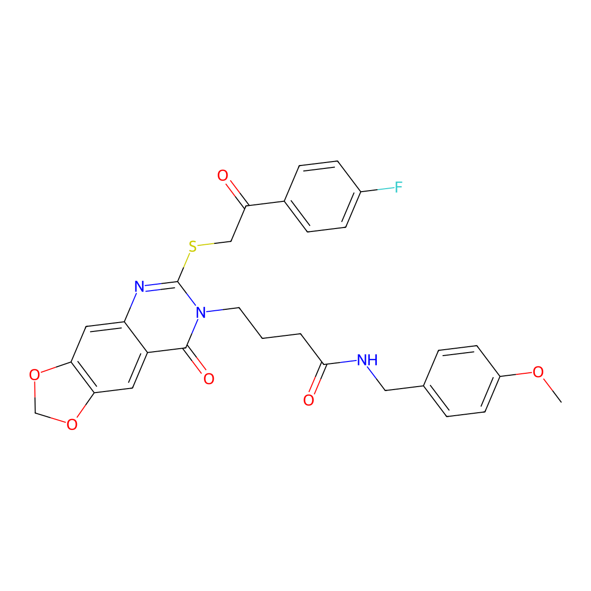 4-[6-[2-(4-fluorophenyl)-2-oxoethyl]sulfanyl-8-oxo-[1,3]dioxolo[4,5-g]quinazolin-7-yl]-N-[(4-methoxyphenyl)methyl]butanamide molecular structure, CAS 688059-87-2