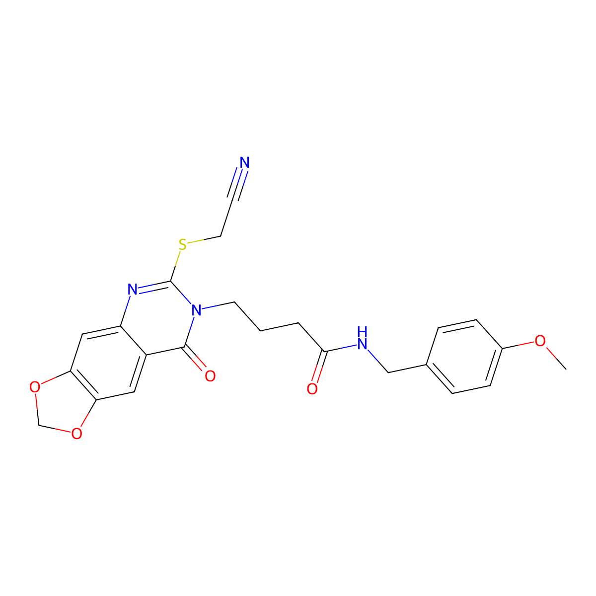 4-[6-(cyanomethylsulfanyl)-8-oxo-[1,3]dioxolo[4,5-g]quinazolin-7-yl]-N-[(4-methoxyphenyl)methyl]butanamide molecular structure, CAS 688059-89-4