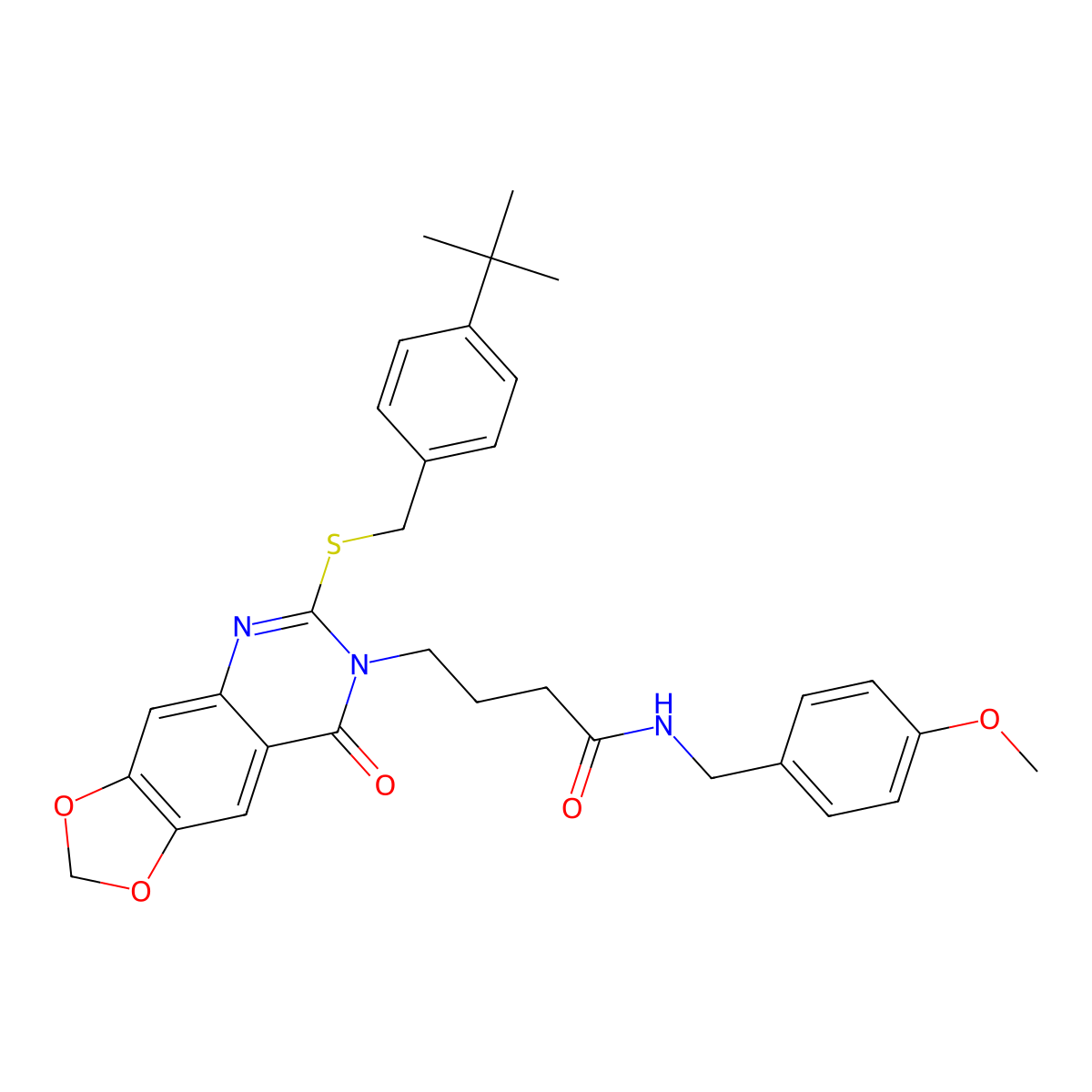 4-[6-[(4-tert-butylphenyl)methylsulfanyl]-8-oxo-[1,3]dioxolo[4,5-g]quinazolin-7-yl]-N-[(4-methoxyphenyl)methyl]butanamide molecular structure, CAS 688059-90-7