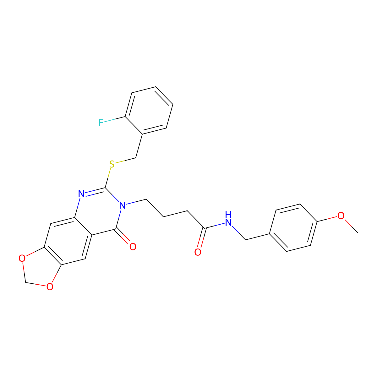 4-[6-[(2-fluorophenyl)methylsulfanyl]-8-oxo-[1,3]dioxolo[4,5-g]quinazolin-7-yl]-N-[(4-methoxyphenyl)methyl]butanamide molecular structure, CAS 688059-91-8
