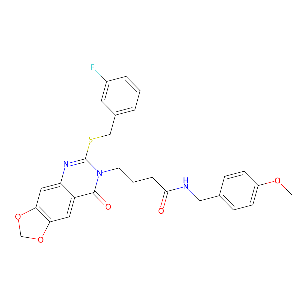 4-[6-[(3-fluorophenyl)methylsulfanyl]-8-oxo-[1,3]dioxolo[4,5-g]quinazolin-7-yl]-N-[(4-methoxyphenyl)methyl]butanamide molecular structure, CAS 688059-92-9
