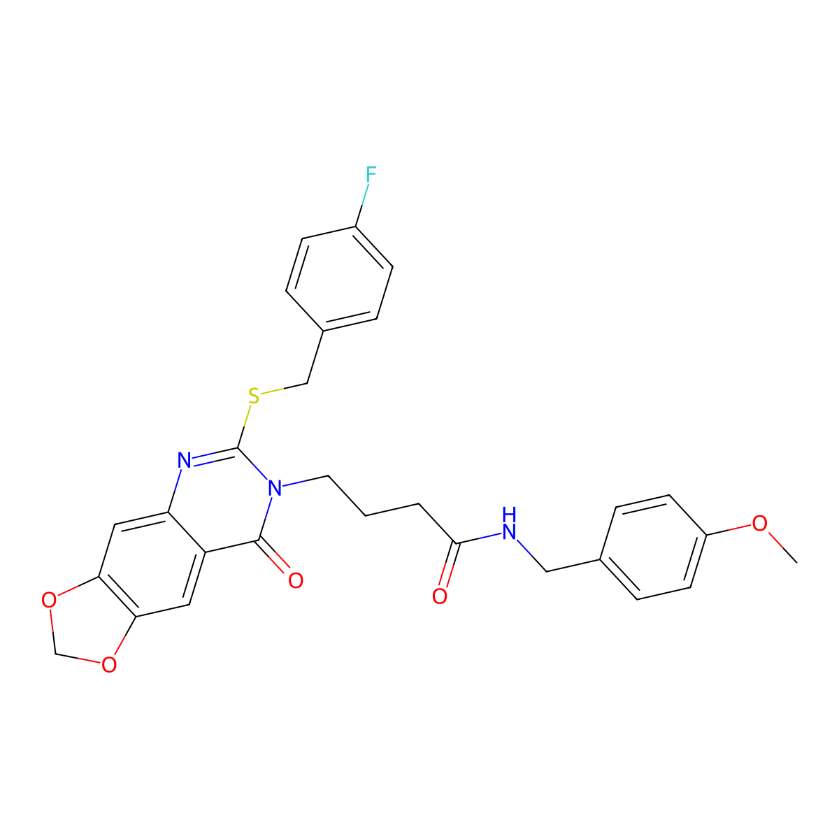 4-[6-[(4-fluorophenyl)methylsulfanyl]-8-oxo-[1,3]dioxolo[4,5-g]quinazolin-7-yl]-N-[(4-methoxyphenyl)methyl]butanamide molecular structure, CAS 688059-93-0