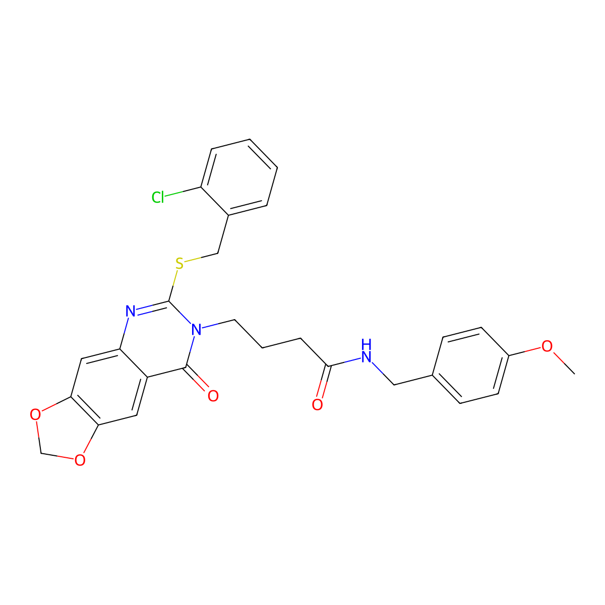 4-[6-[(2-chlorophenyl)methylsulfanyl]-8-oxo-[1,3]dioxolo[4,5-g]quinazolin-7-yl]-N-[(4-methoxyphenyl)methyl]butanamide molecular structure, CAS 688059-94-1