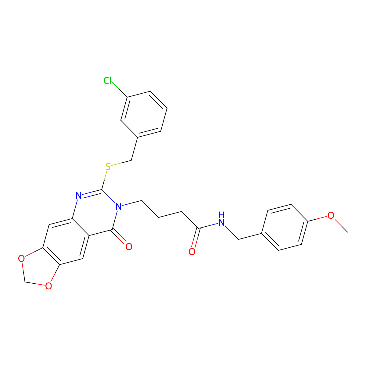 4-[6-[(3-chlorophenyl)methylsulfanyl]-8-oxo-[1,3]dioxolo[4,5-g]quinazolin-7-yl]-N-[(4-methoxyphenyl)methyl]butanamide molecular structure, CAS 688059-95-2