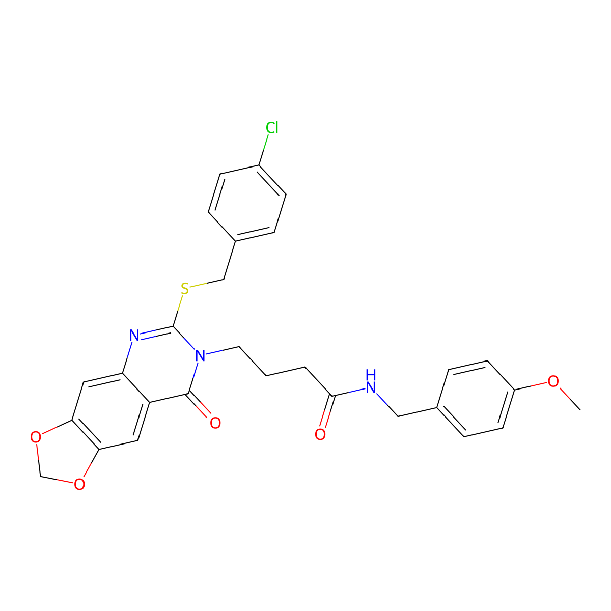 4-[6-[(4-chlorophenyl)methylsulfanyl]-8-oxo-[1,3]dioxolo[4,5-g]quinazolin-7-yl]-N-[(4-methoxyphenyl)methyl]butanamide molecular structure, CAS 688059-96-3