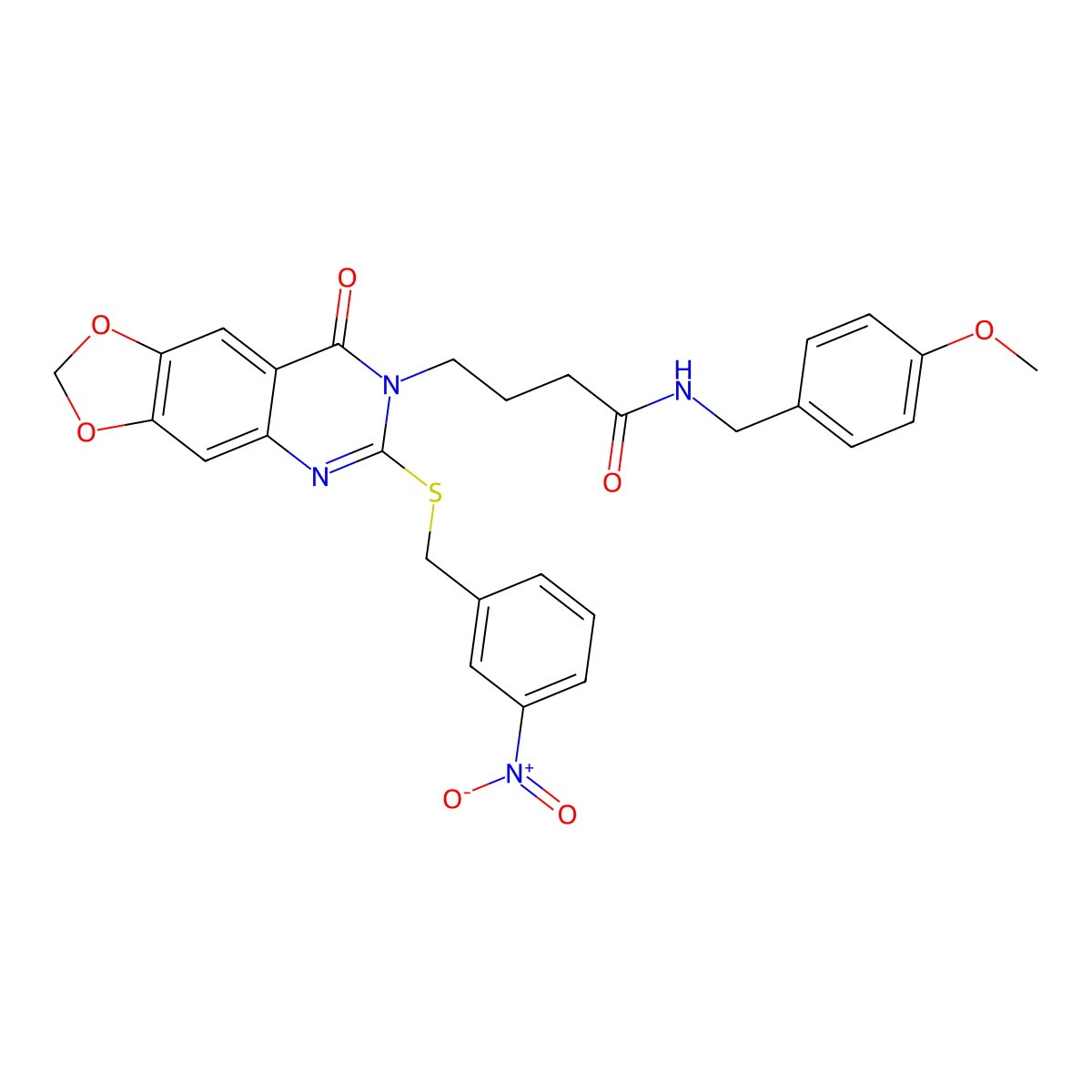 N-[(4-methoxyphenyl)methyl]-4-[6-[(3-nitrophenyl)methylsulfanyl]-8-oxo-[1,3]dioxolo[4,5-g]quinazolin-7-yl]butanamide molecular structure, CAS 688059-97-4