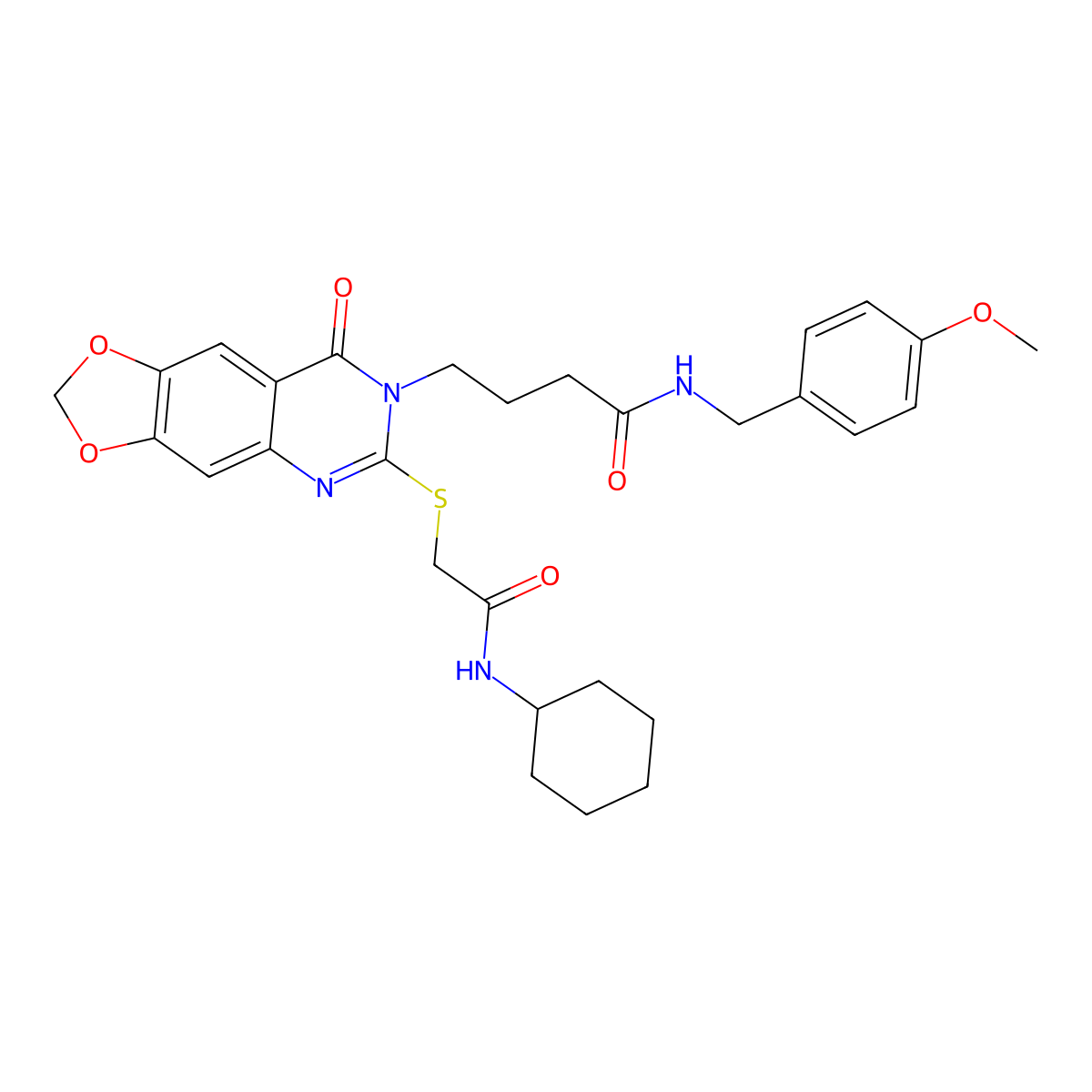 4-(6-((2-(cyclohexylamino)-2-oxoethyl)thio)-8-oxo-[1,3]dioxolo[4,5-g]quinazolin-7(8H)-yl)-N-(4-methoxybenzyl)butanamide molecular structure, CAS 688060-03-9