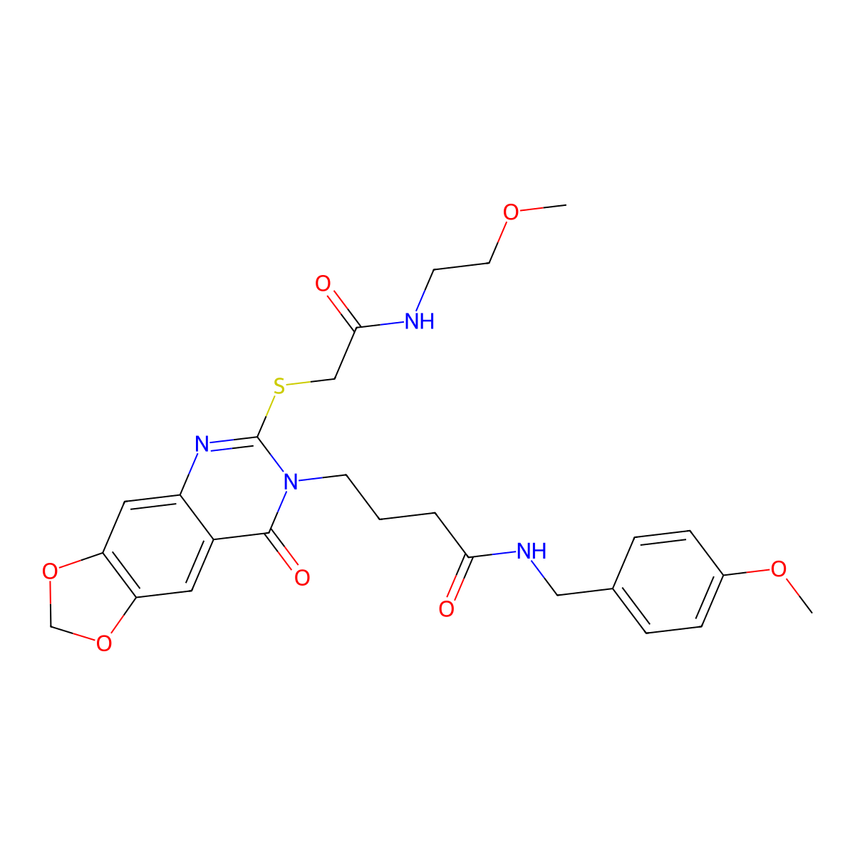 N-(4-methoxybenzyl)-4-[6-({2-[(2-methoxyethyl)amino]-2-oxoethyl}thio)-8-oxo[1,3]dioxolo[4,5-g]quinazolin-7(8H)-yl]butanamide molecular structure, CAS 688060-05-1