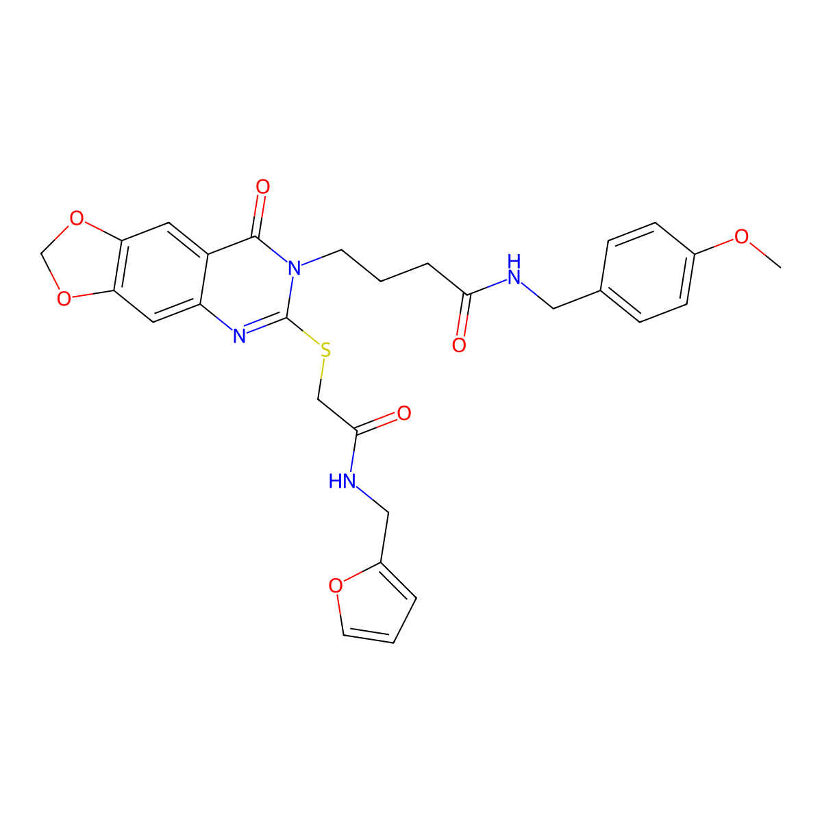 4-{6-[({[(furan-2-yl)methyl]carbamoyl}methyl)sulfanyl]-8-oxo-2H,7H,8H-[1,3]dioxolo[4,5-g]quinazolin-7-yl}-N-[(4-methoxyphenyl)methyl]butanamide molecular structure, CAS 688060-09-5