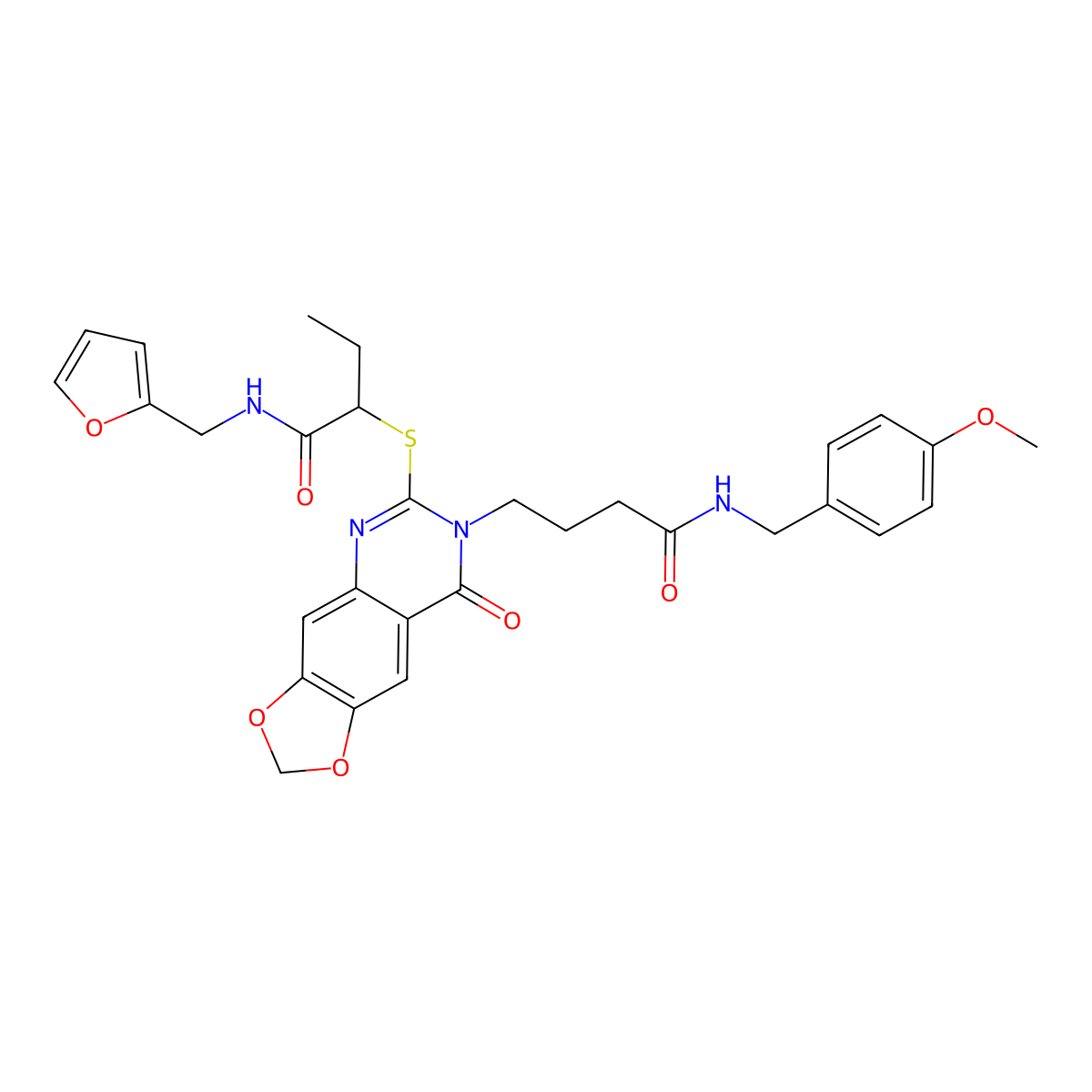 N-[(furan-2-yl)methyl]-2-{[7-(3-{[(4-methoxyphenyl)methyl]carbamoyl}propyl)-8-oxo-2H,7H,8H-[1,3]dioxolo[4,5-g]quinazolin-6-yl]sulfanyl}butanamide molecular structure, CAS 688060-10-8