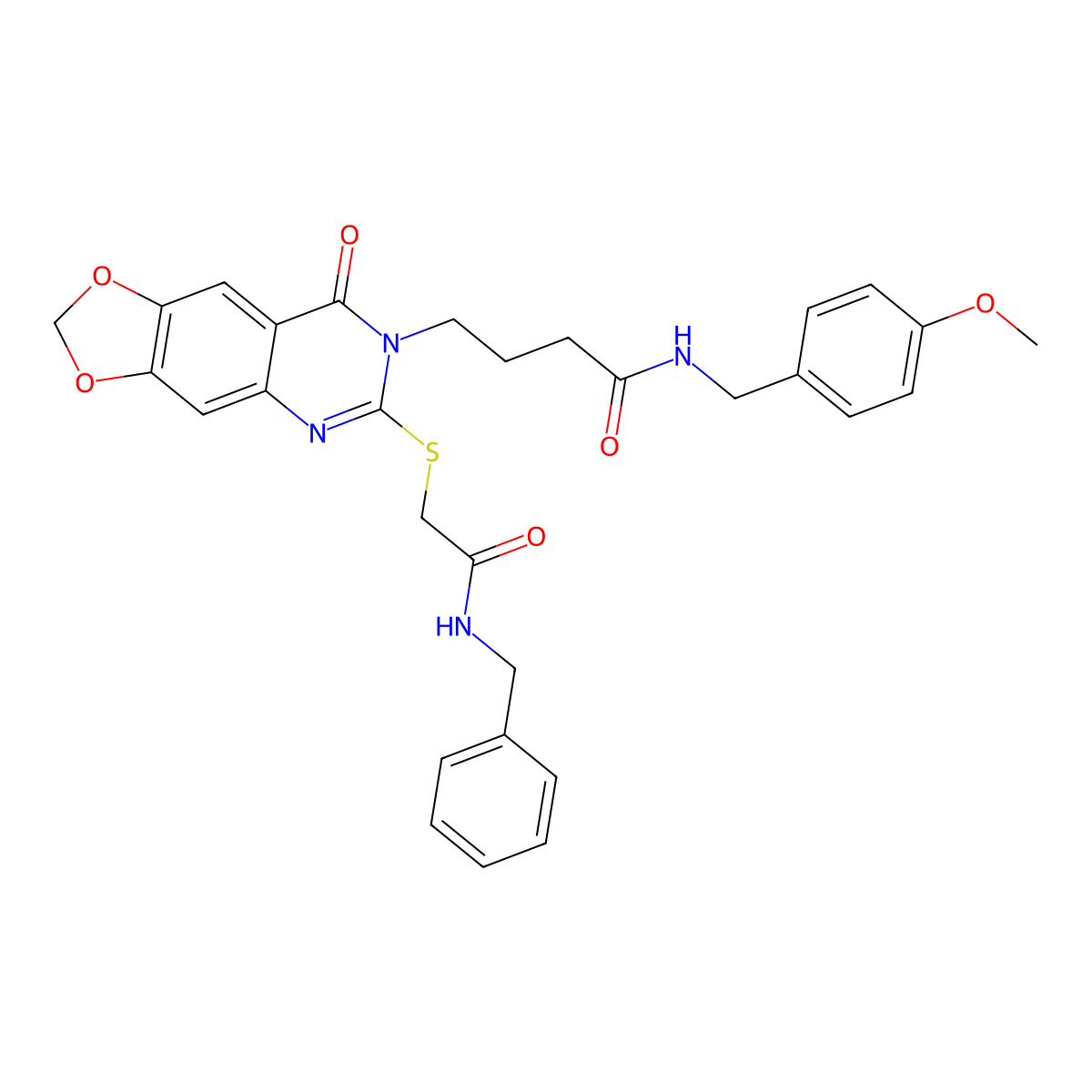 4-(6-{[(benzylcarbamoyl)methyl]sulfanyl}-8-oxo-2H,7H,8H-[1,3]dioxolo[4,5-g]quinazolin-7-yl)-N-[(4-methoxyphenyl)methyl]butanamide molecular structure, CAS 688060-11-9