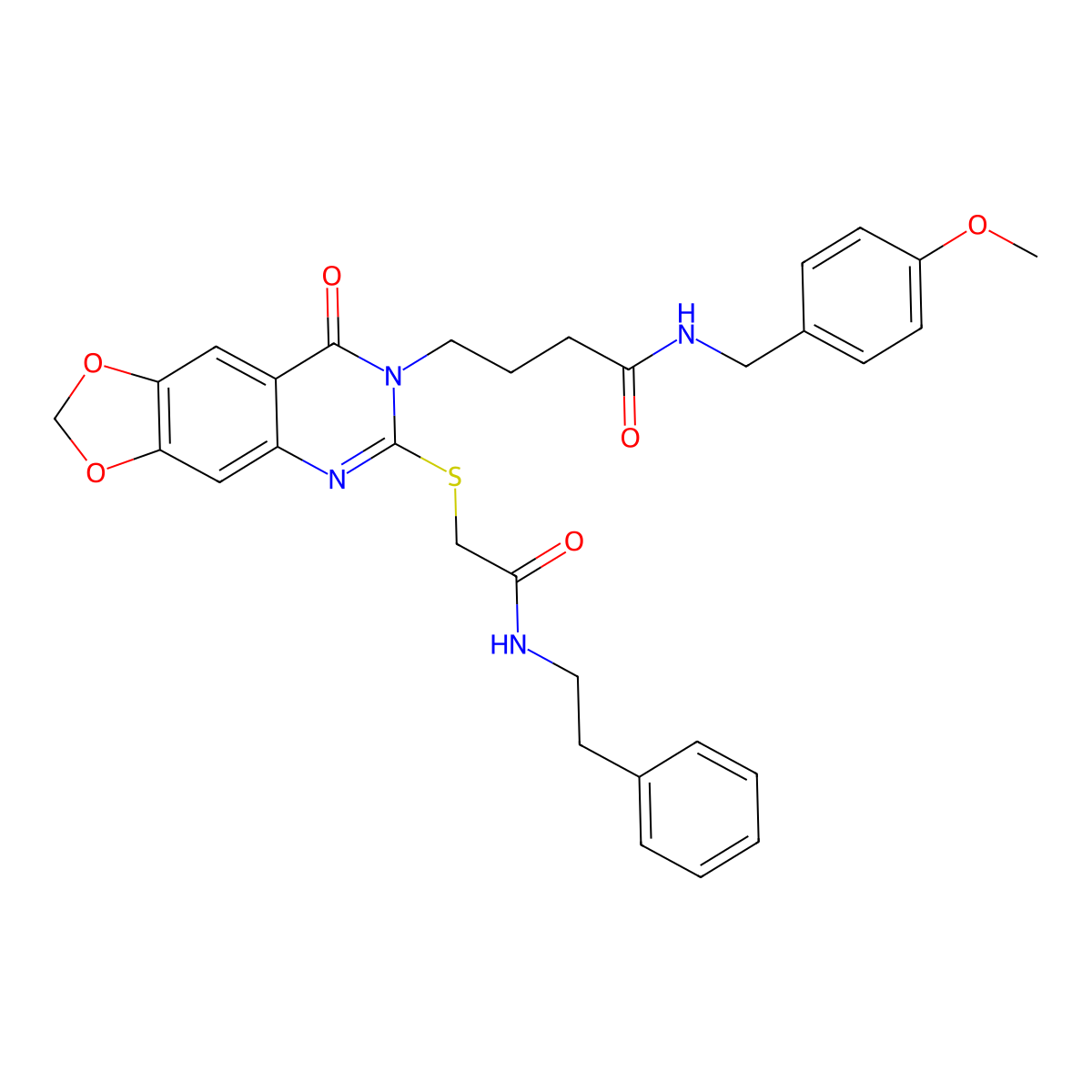 N-(4-methoxybenzyl)-4-(8-oxo-6-((2-oxo-2-(phenethylamino)ethyl)thio)-[1,3]dioxolo[4,5-g]quinazolin-7(8H)-yl)butanamide molecular structure, CAS 688060-12-0
