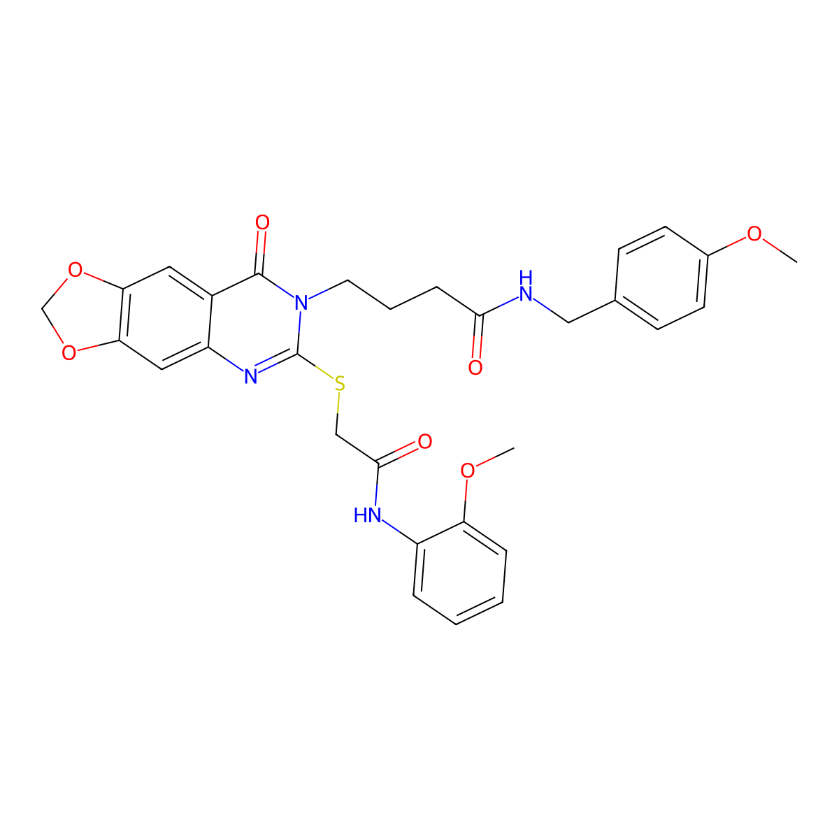 N-(4-methoxybenzyl)-4-(6-((2-((2-methoxyphenyl)amino)-2-oxoethyl)thio)-8-oxo-[1,3]dioxolo[4,5-g]quinazolin-7(8H)-yl)butanamide molecular structure, CAS 688060-16-4