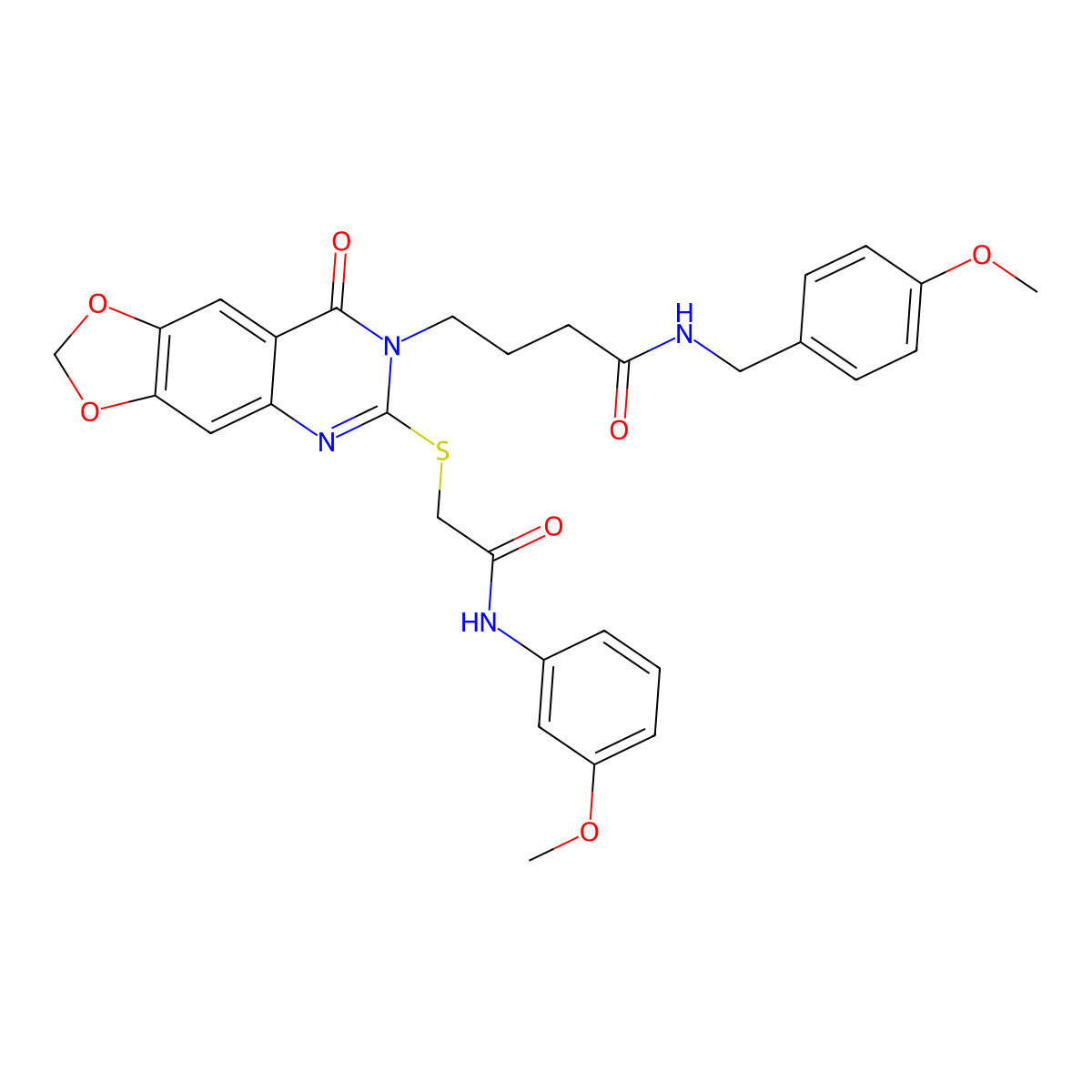 4-[6-({[(3-methoxyphenyl)carbamoyl]methyl}sulfanyl)-8-oxo-2H,7H,8H-[1,3]dioxolo[4,5-g]quinazolin-7-yl]-N-[(4-methoxyphenyl)methyl]butanamide molecular structure, CAS 688060-18-6