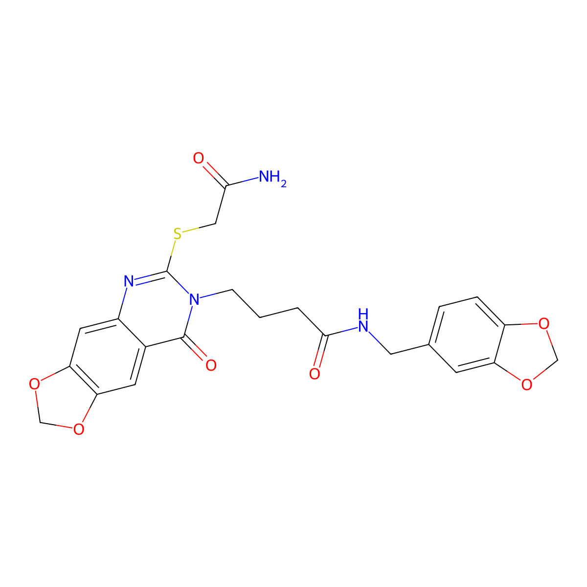 4-[6-(2-amino-2-oxoethyl)sulfanyl-8-oxo-[1,3]dioxolo[4,5-g]quinazolin-7-yl]-N-(1,3-benzodioxol-5-ylmethyl)butanamide molecular structure, CAS 688060-25-5
