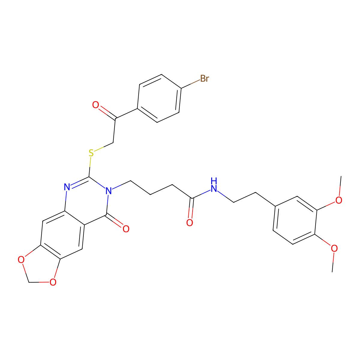 4-(6-((2-(4-bromophenyl)-2-oxoethyl)thio)-8-oxo-[1,3]dioxolo[4,5-g]quinazolin-7(8H)-yl)-N-(3,4-dimethoxyphenethyl)butanamide molecular structure, CAS 688060-42-6