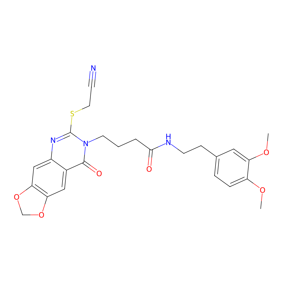 4-(6-((cyanomethyl)thio)-8-oxo-[1,3]dioxolo[4,5-g]quinazolin-7(8H)-yl)-N-(3,4-dimethoxyphenethyl)butanamide molecular structure, CAS 688060-44-8