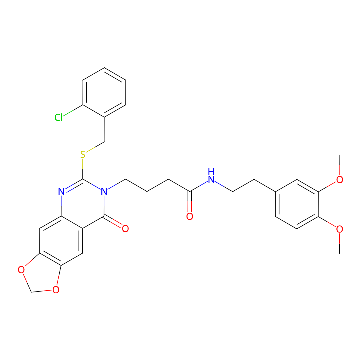 4-(6-((2-chlorobenzyl)thio)-8-oxo-[1,3]dioxolo[4,5-g]quinazolin-7(8H)-yl)-N-(3,4-dimethoxyphenethyl)butanamide molecular structure, CAS 688060-49-3