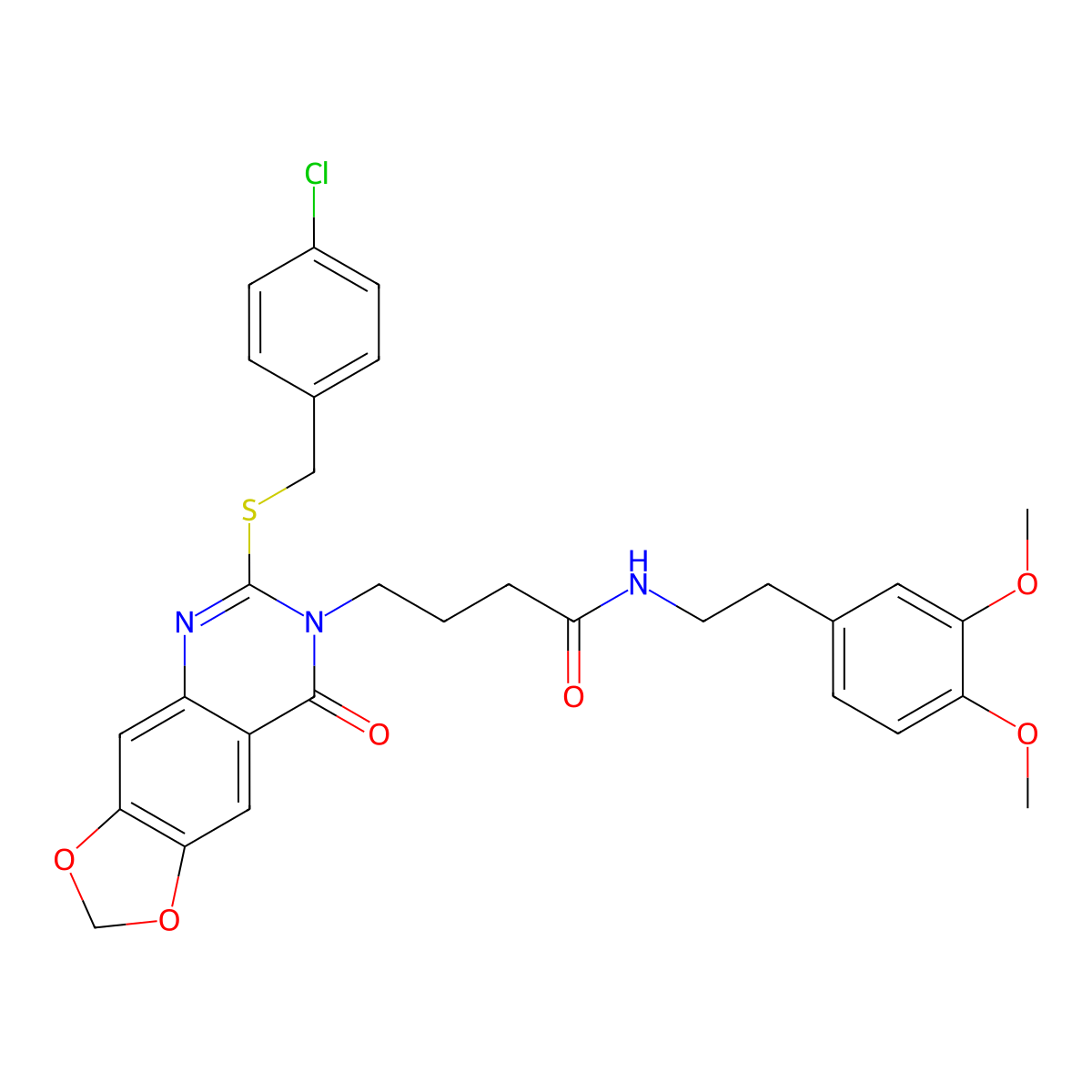 4-(6-((4-chlorobenzyl)thio)-8-oxo-[1,3]dioxolo[4,5-g]quinazolin-7(8H)-yl)-N-(3,4-dimethoxyphenethyl)butanamide molecular structure, CAS 688060-51-7