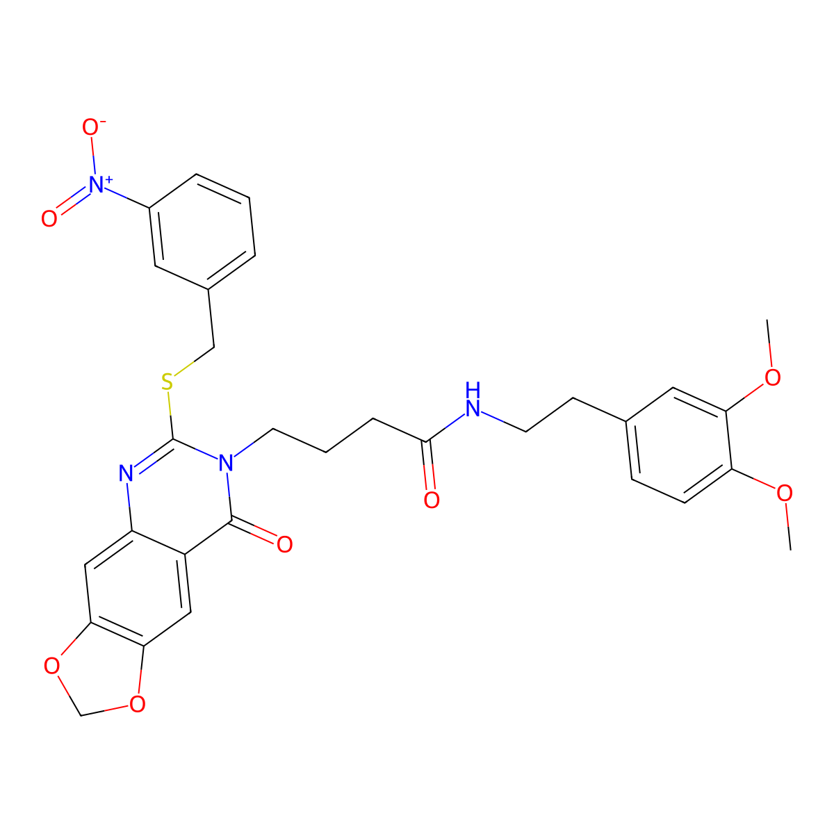 N-(3,4-dimethoxyphenethyl)-4-(6-((3-nitrobenzyl)thio)-8-oxo-[1,3]dioxolo[4,5-g]quinazolin-7(8H)-yl)butanamide molecular structure, CAS 688060-52-8