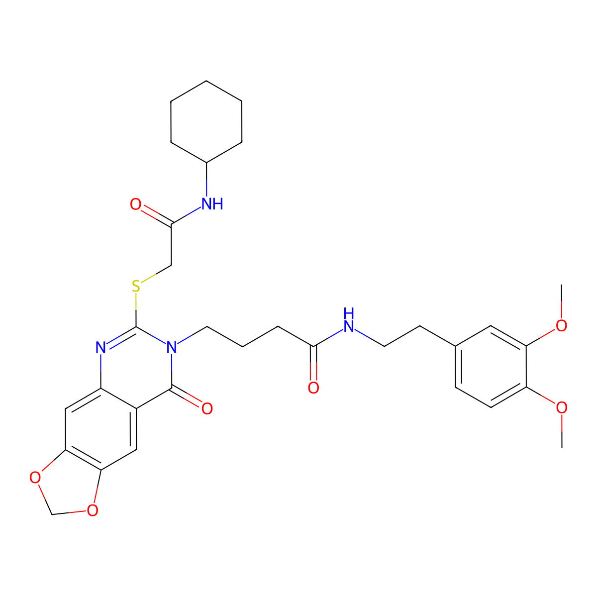 4-(6-((2-(cyclohexylamino)-2-oxoethyl)thio)-8-oxo-[1,3]dioxolo[4,5-g]quinazolin-7(8H)-yl)-N-(3,4-dimethoxyphenethyl)butanamide molecular structure, CAS 688060-57-3